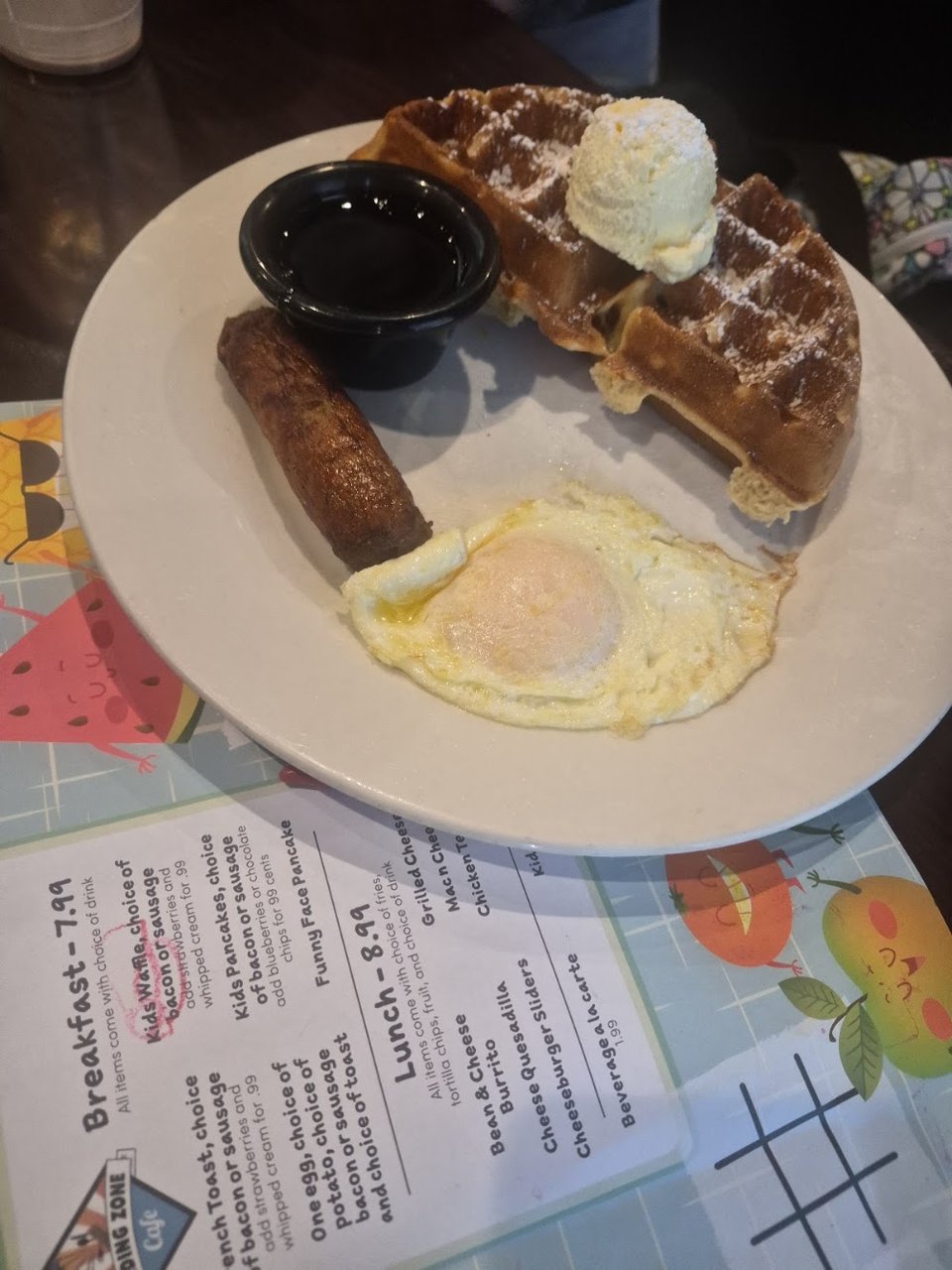 Breakfast menu page with classic morning dishes.